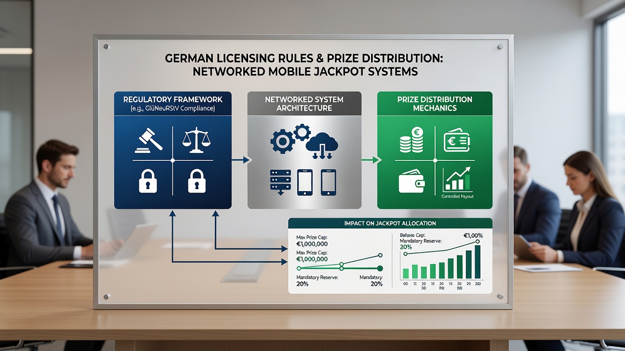 Diagramm zur Preisverteilung in vernetzten Jackpot-Pools unter deutscher Regulierung