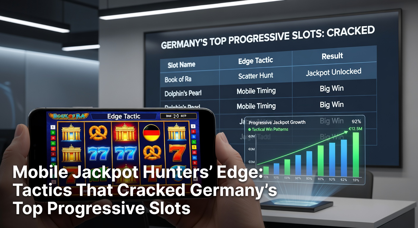 Smartphone mit leuchtendem Progressive-Jackpot-Slot auf dem Bildschirm, umgeben von deutschen Casino-Apps